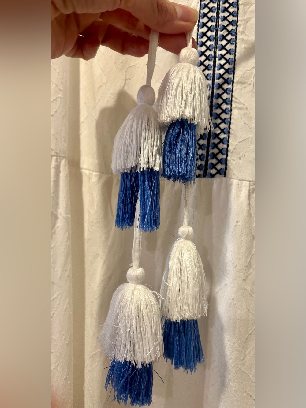 Tommy Bahama White Sleeveless Embroidered Tiered Maxi Dress with Blue Tassel - Picture 3 of 6